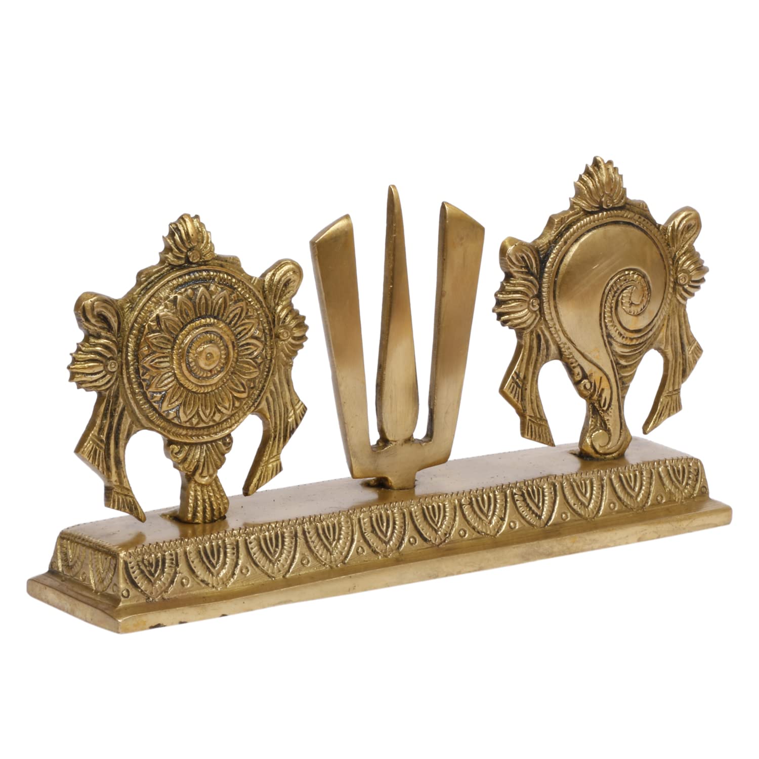 ARTVARKO Chakra Namah Shankh Shri Tirupati Balaji Padmanabha Swami Lord Vishnu Brass Showpiece Home Décor (22x5x11.5 cm)
