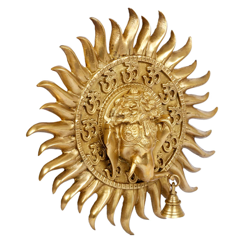 Svarup Brass Om Sun Ganesha Ganesha Wall Hanging for Home Office Entrance Puja Gift 11 Inch.