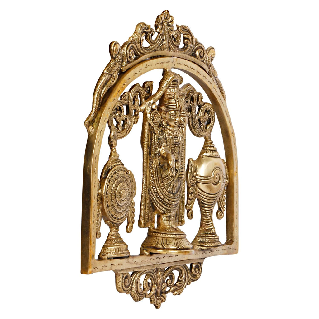 ARTVARKO Brass Lord Tirupati Balaji Lord Sri Venkateswara Balaji with Shankh Chakra Namah Wall Hanging Idol Showpiece Home Décor 13 Inch