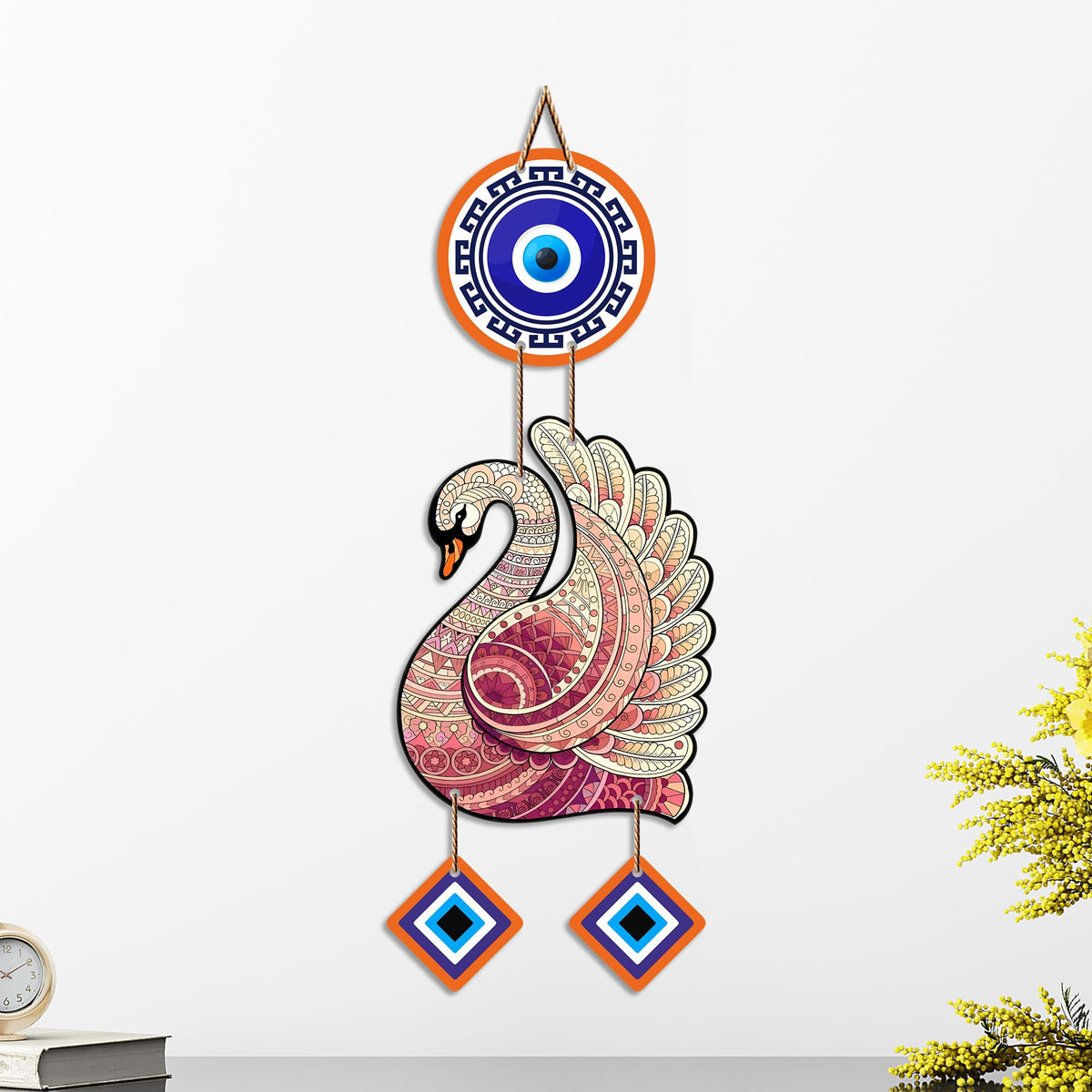 Artvibes Elegant Swan Nazar Battu Wall Hanging for Home Decor | Evil Eye Protection Hanging for Entrance Living Room Bedroom Office | Auspicious Vastu Decorative Gift (WH_85130N)