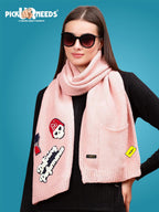 Pick Ur Needs Women Winter Woolen Muffler with Trendy Patch Design Soft Warm Knitted Scarf for Girls & Ladies Stylish Casual Mufflers (Baby Pink)