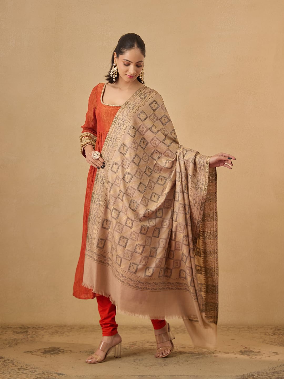 Pashmoda Women Mahtab Kashmiri Jamawar Woven Design Shawl (Size: 40x80in, 101x203cm) SECS56