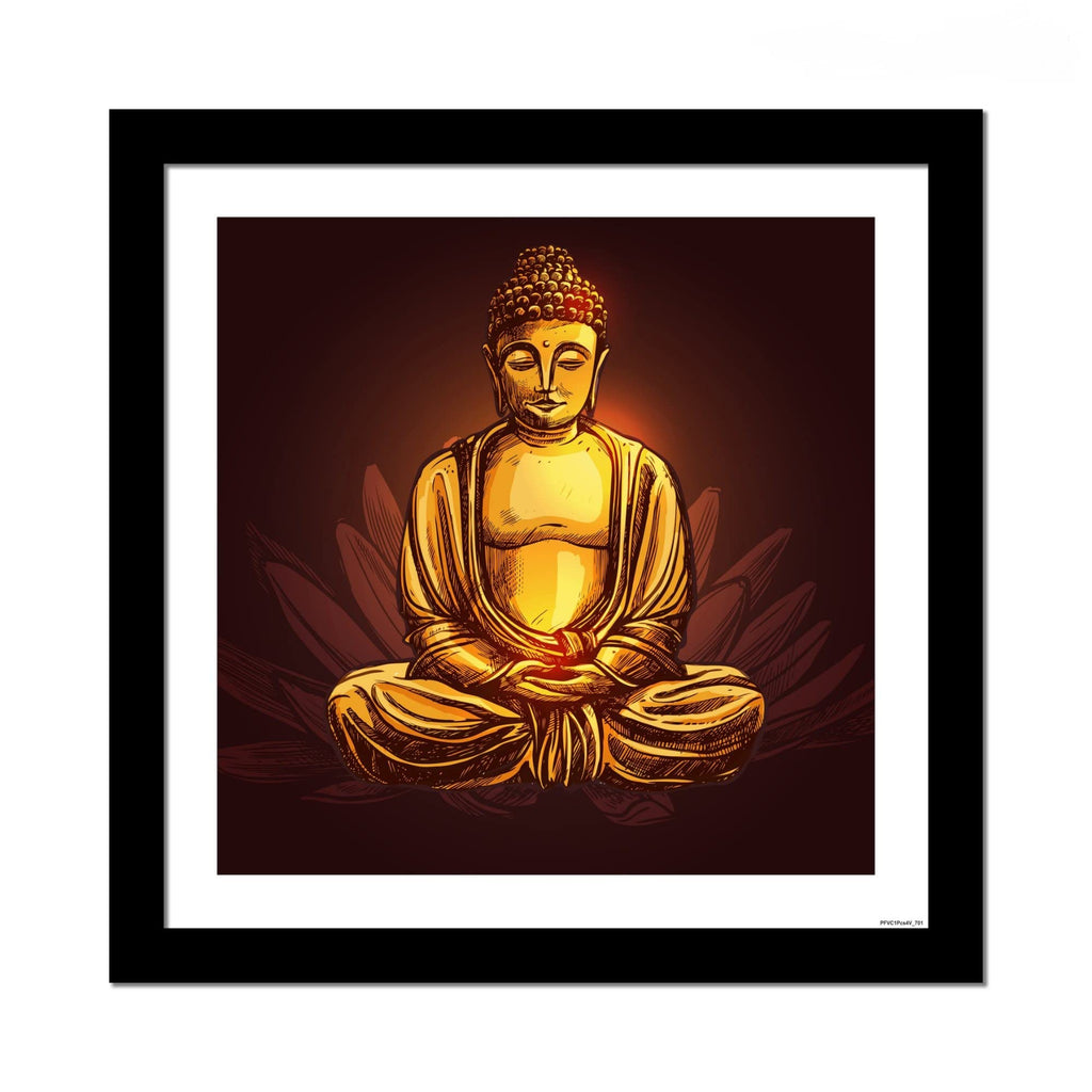 VIBECRAFTS Premium Wall Frame Painting of Lord Buddha Doing Meditation Digital Reprint Posters with Synthetic Wooden Frame Home, Office Decorative Gift Item(12 inch x 12 inch)(PFVC1Pcs4_701)