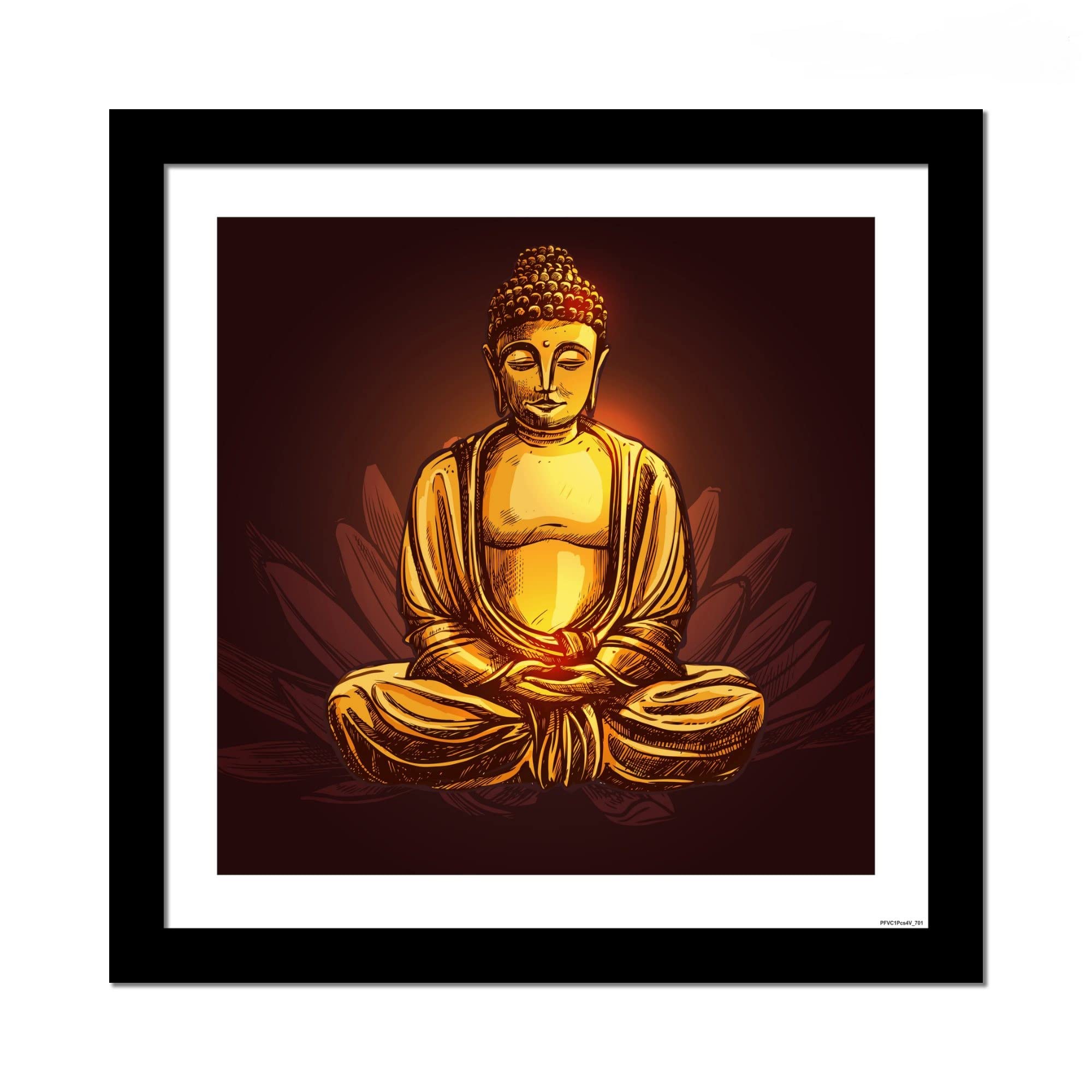VIBECRAFTS Premium Wall Frame Painting of Lord Buddha Doing Meditation Digital Reprint Posters with Synthetic Wooden Frame Home, Office Decorative Gift Item(12 inch x 12 inch)(PFVC1Pcs4_701)