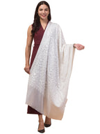 tweedle Women's Fine Wool White Stole/Shawl, Soft Pashmina Feel Kashmiri Embroidery Scarf for Ladies, Size 28x80