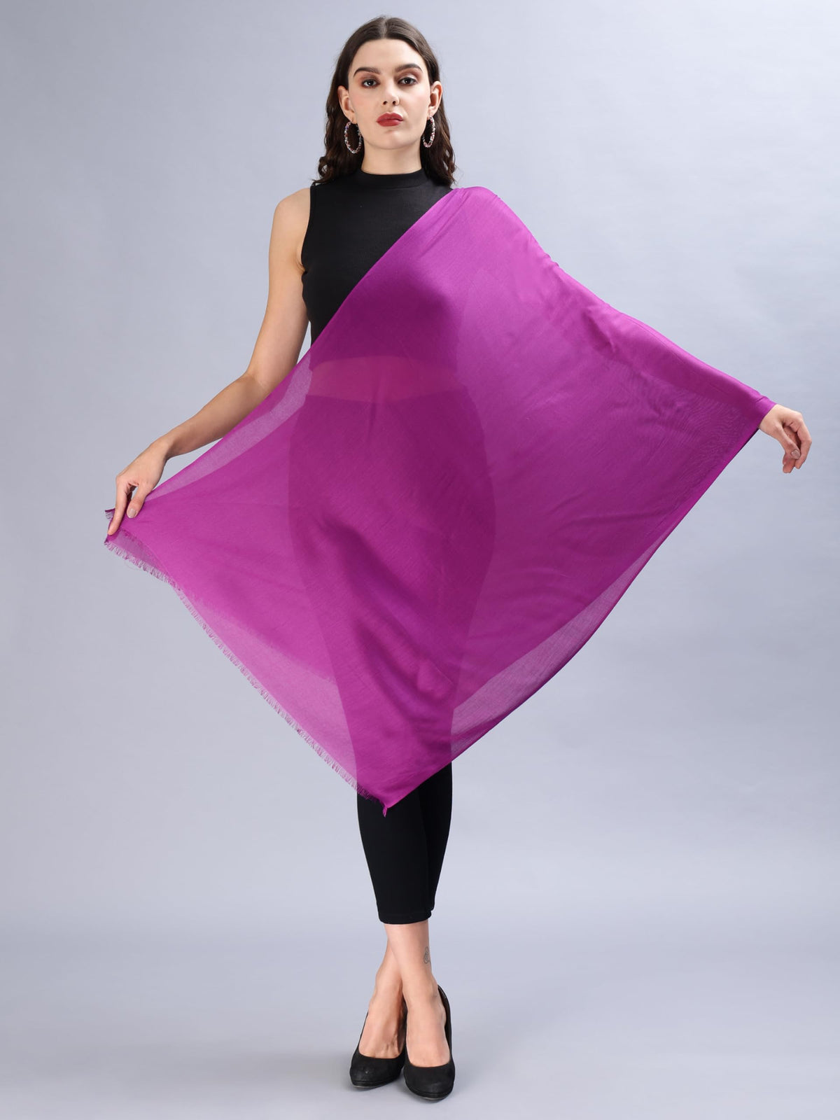 Women's Casual Solid 100% Viscose Fancy Soft & Skin-Friendly Wrap/Scarf/Stole Dupatta for women with Tasal Work Suitable for Every Season, Purple