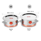 Sumeet Stainless Steel Copper Bottom Cookware/Container/Tope Set of 2 Pcs With Lids (No. 10-1 Ltr, No. 11-1.4 Ltr), 400 Ml,530 Ml,800 Ml