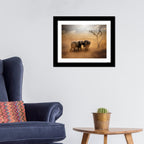 VIBECRAFTS Two Elephants in the Field Quality Wall Frame Painting Digital Reprint Posters with Synthetic Wooden Frame Home, Office Decorative Gift Item(11 inch x 9 inch)(PFVC1Pcs3H_502)