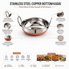 Stainless Steel Copper Bottom Kadhai with Strong Handles | Heavy Duty Indian Cooking Kadai | 5 Litre