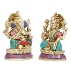ARTVARKO Brass Laxmi Ganesh Idol Sitting on Lotus Laksmi Ganesha for Home Office Success Entrance Decor Pooja Good Luck Gift 5 Inch