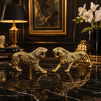 KridayKraft Golden Metal Antique Tiger 2 Pcs Set/Jaguar/Panther/Sher Figurine Table Top Decorative,Feng Shui & Vanstu,Animal Showpiece Figurines. Set of 2 pcs