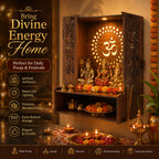 PIXIEDAISY Wooden Temple for Home with LED Light | Wall Mounted Pooja Mandir for Home & Office | Beautiful Wooden Pooja Stand for Living Room, Prayer Room & Hindu Temple Décor (Style-2)