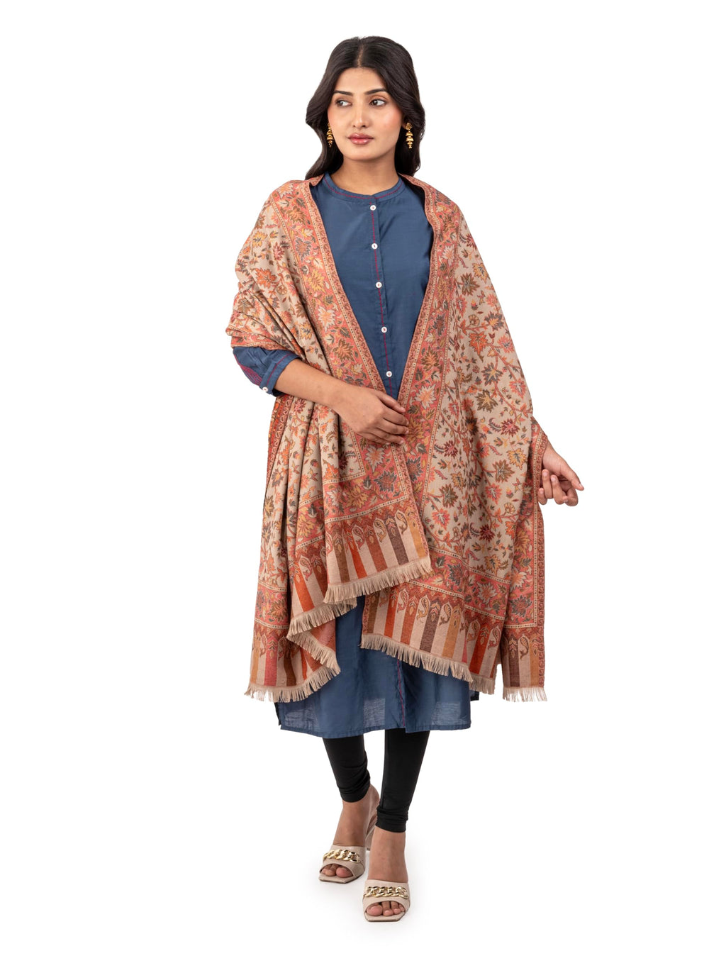 Naureen Women Faux Pashmina Shawl with Floral Artwork, Warm and Soft, 40x80 inch