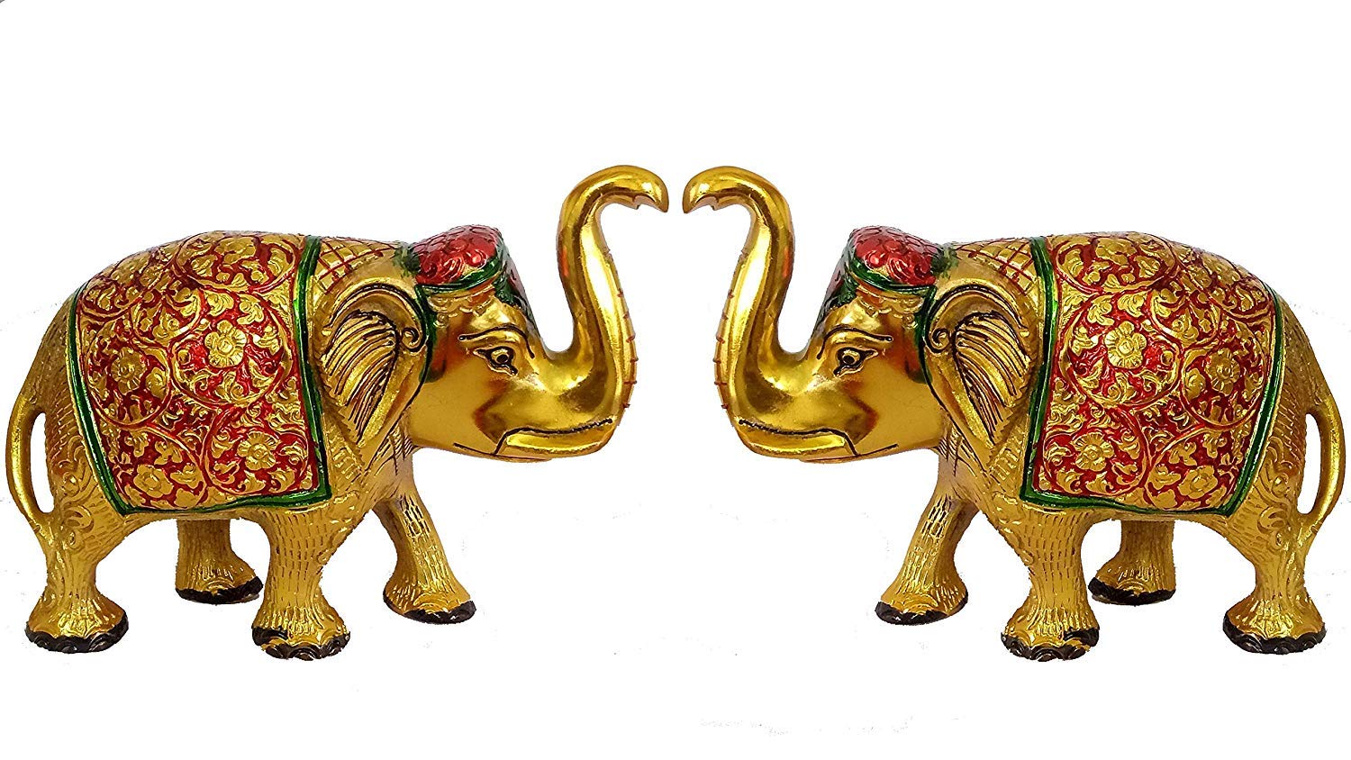 Prince Home Decor & Gifts Multi Coloured Metal Elephant Pair for Showpiece- Enhance Your Home As Well As Office Décor- Beautifully Hand Crafted & Hand Carved Item (Large)