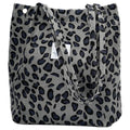 Lyrovo Women Corduroy Shoulder Tote Bag for Work Beach Travel and Shopping Grocery (Leopard)