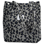 Lyrovo Women Corduroy Shoulder Tote Bag for Work Beach Travel and Shopping Grocery (Leopard)