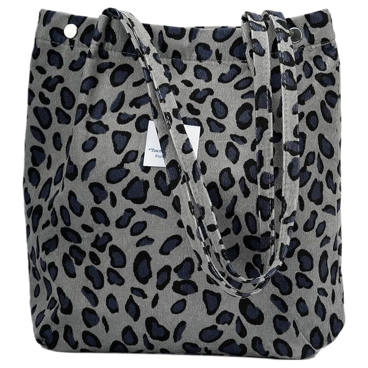 Lyrovo Women Corduroy Shoulder Tote Bag for Work Beach Travel and Shopping Grocery (Leopard)