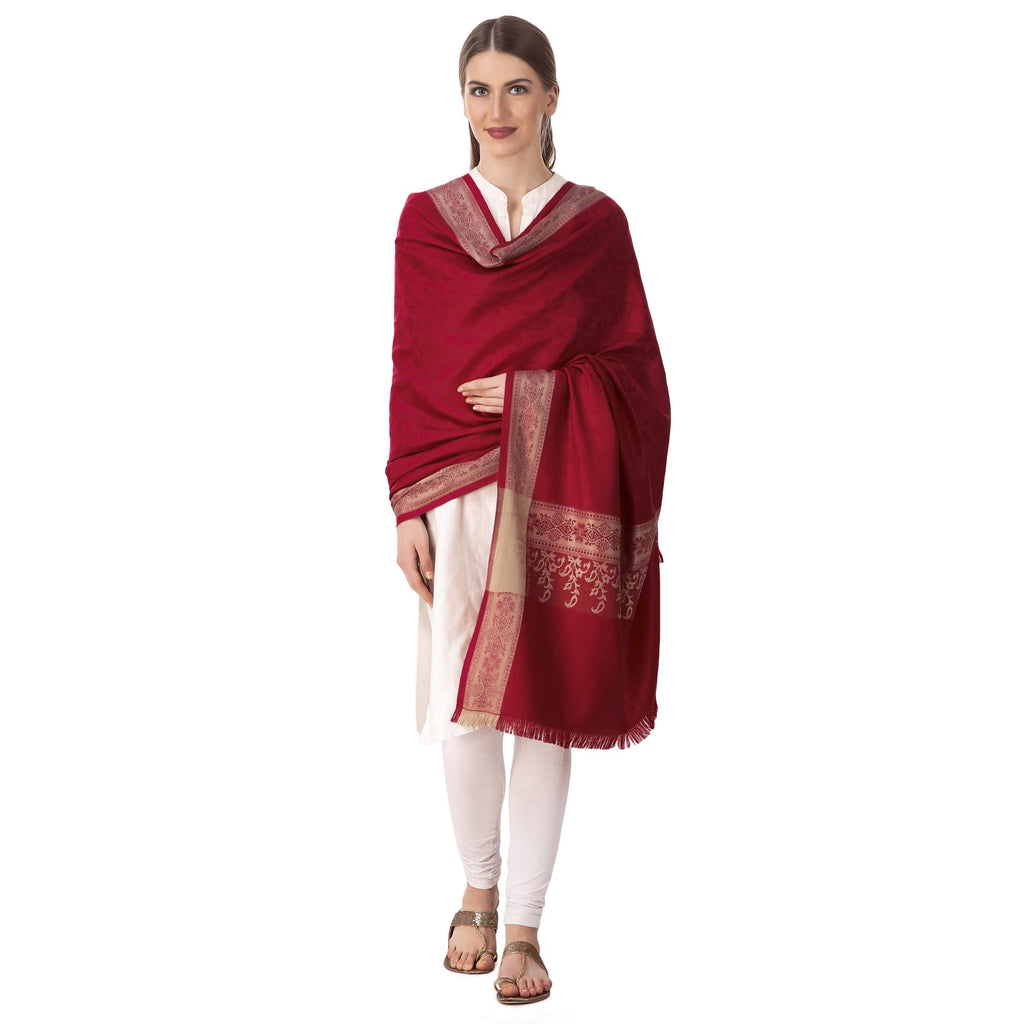 BRAVEZI Women's Woolen Solid Self Design Border Shawl (Maroon)