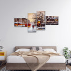 VIBECRAFTS Street View Of London 4 Pieces Canvas Wall Painting Fitted With Wooden Frame For Home | Office | Living Room | Gifts (PTVC4Pcs3_15505)