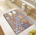 HomeCloud Dish Drying Mat for Kitchen Counter – Super Absorbent, Non-Slip & Heat-Resistant – Quick Dry Rack Pad for Dishes, Utensils, Coffee Maker – Stain-Hiding Design (Blue_Orange, 40x50cm) Kafalo