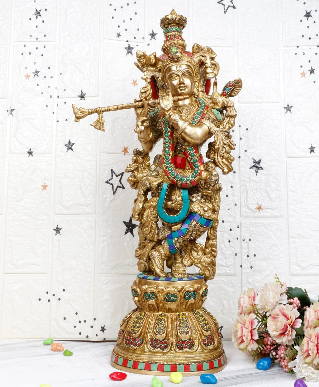 ARTVARKO Krishna Brass Krishan Decorative Showpiece Figurine for Pooja Room & Gift Idol Statue Sculpture (21)