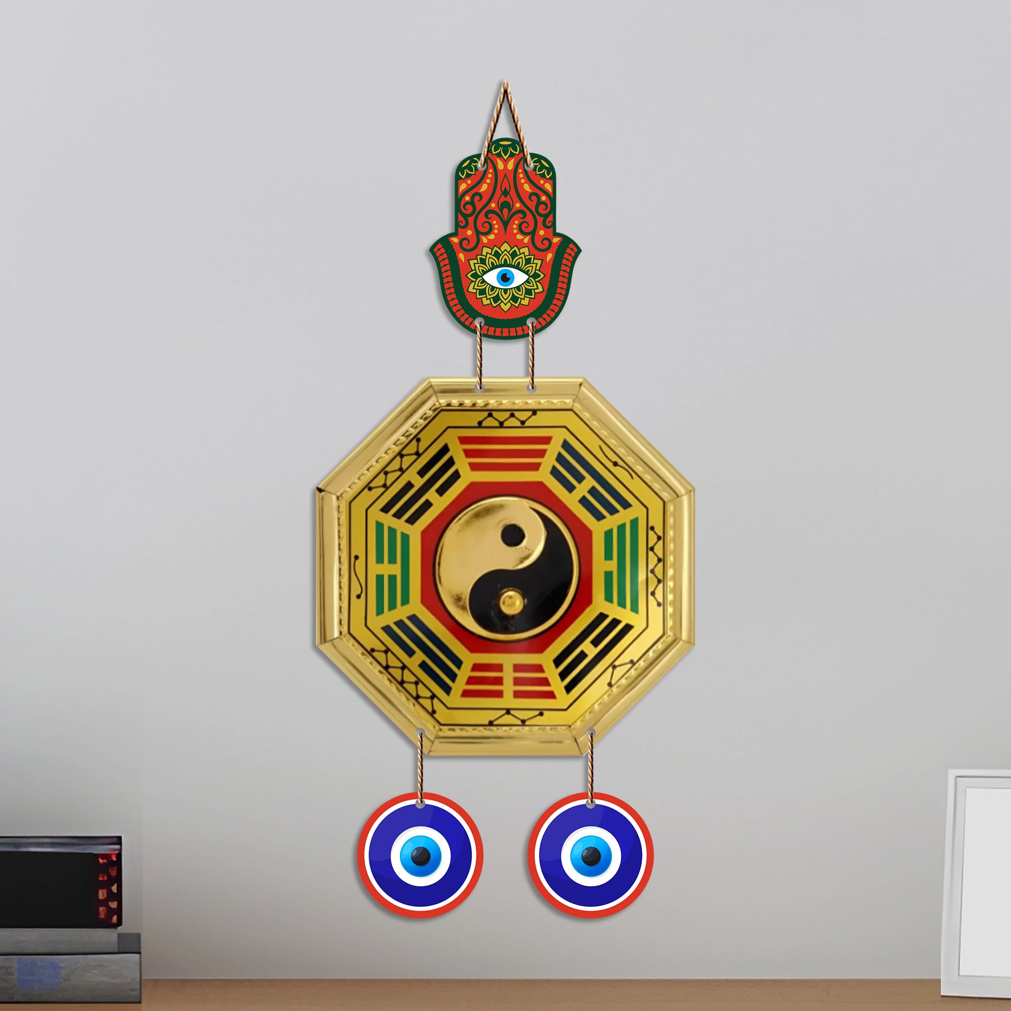 Artvibes Feng Shui Bagua Evil Eye Wall Hanging Decor | Vastu Inspired Protection Ornament for Home Entrance Door | Living Room | Bedroom | Office | Harmony Wealth and Prosperity Gift (WH_85139N)