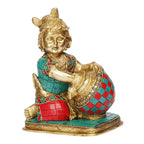 ARTVARKO Lord Krishna Makhan Chor Brass Idol Sculpture Decorative Statue Figurine Showpiece