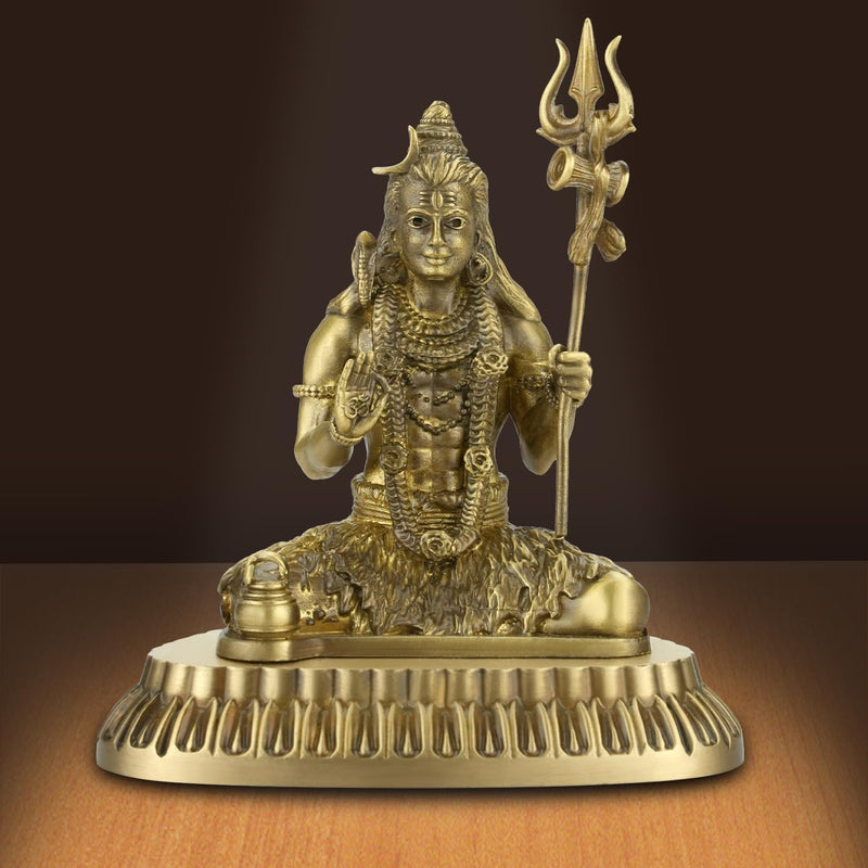 Shilpkala Brass Mahadev Murti with Trishul & Damru - Fine Detailing & Antique Finish, Murti for Mandir, Livingroom, Office Table, Best for Gifting, (3.5 Inch, Coffee Antique)