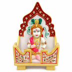 Salona Home Pure Marble Thakur Ji Singhasan with Cute Laddu Gopal Idol, Mini Temple for Home, Pooja Room Stand (6.5 x 4 x 3.5 inch, Multicolor)