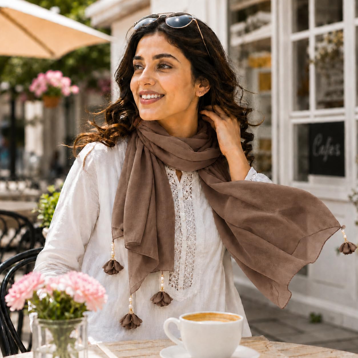 Women’s Chiffon Scarf Soft Lightweight Premium Stoles for Girls & Women | Stylish Modest Wear Dupatta for Daily & Party Use (Light_Brown)