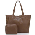SIBY Women's Shoulder Tote Purse - PU Leather, Waterproof, Magnetic Lock Closure, Includes Small Purse - Brown