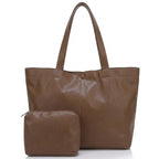 SIBY Women's Shoulder Tote Purse - PU Leather, Waterproof, Magnetic Lock Closure, Includes Small Purse - Brown