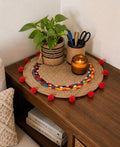 Recho Decorative Round Jute Placemat, Red 14 inch Kafalo