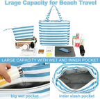 hirTa Cery Tote Bag with Makeup Pouch for Teacher Women Office Girls Work Multipurpose Shoulder HandBag for Travel Grocery Beach Hobo Diaper Changing Sandproof Pool - White and Blue