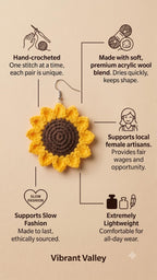 Handmade Crochet Sunflower Earrings for Women and Girls | Lightweight Floral Boho Earrings for Women | Knitted Handmade Jewellery | Gift for Girls & Women
