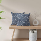 HUESLAND Premium Cotton Cushion Cover 16 inch x 16 inch | Decorative Square Throw Pillow Covers Set for Sofa, Living Room & Bedroom | Set of 2 | Navy Wave