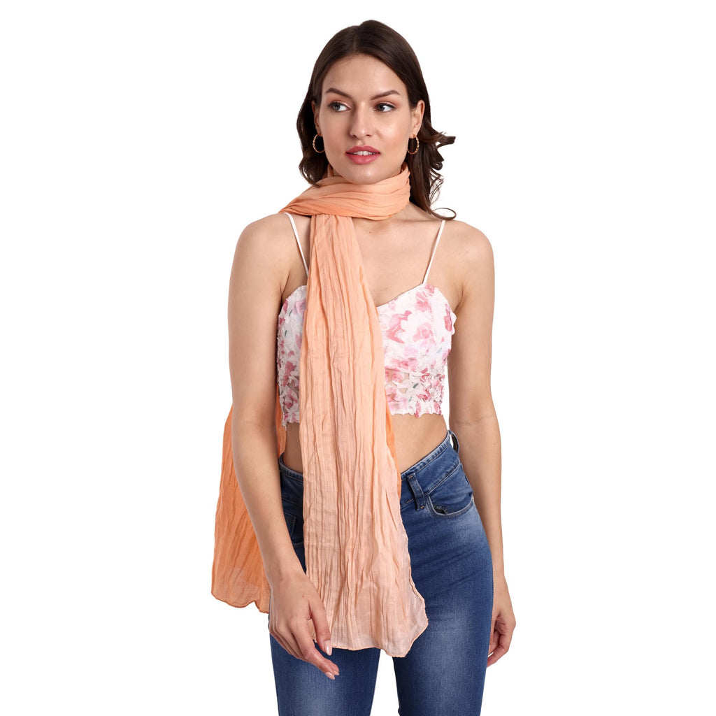 Ombre Peach Polycotton Scarf for Women | Lightweight & Long | Stylish Stole Wrinkled Design | All Season Neck Scarf, Hair Scarf, & Head Scarf for Girls