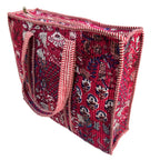 Bazaar Bhoot Edition Premium Cotton Quilted Shopping Tote Bag - Multipurpose Long Lasting Foldable Reusable Bag with zipper for Shopping, Travel & Daily Use - Made in India (Deep Pink)