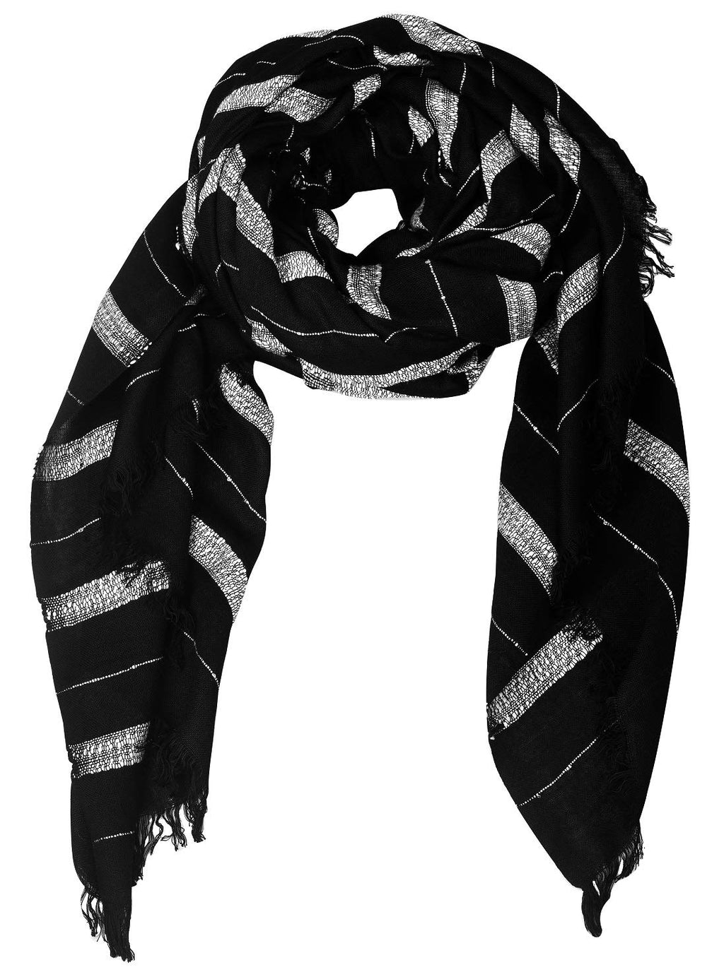 Aimee Men's Striped Rayon, Cotton Scarf (BPCV1_Black)