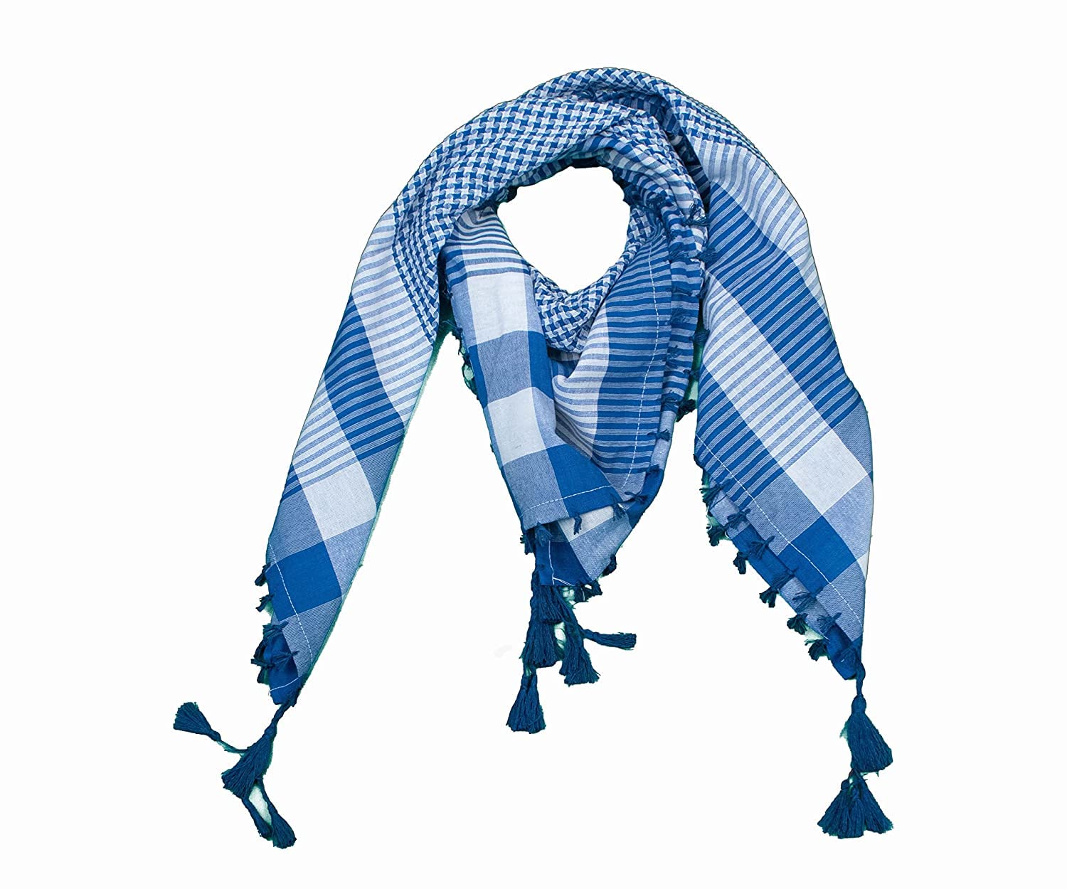 Dulhan Classic Blue&White Cotton Desert Scarf for Men–Shemagh Arabian Palestine Arafat Keffiyeh Neckerchief Face Scarf, Ghaza Rafah All-Season Multi-Purpose Rumal (46x46 Inch)-1 Piece Enterprises