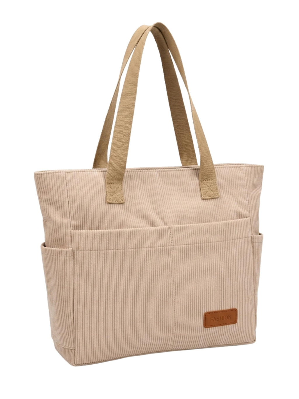 ITALISH Corduroy Tote Bag for Woman Lightweight Multi-Pocket Handbags for Women Latest Collection with Zipper Closure (Beige)