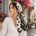 Etietnic Satin Square Head Scarf for Women,ROSE BLACK Printed