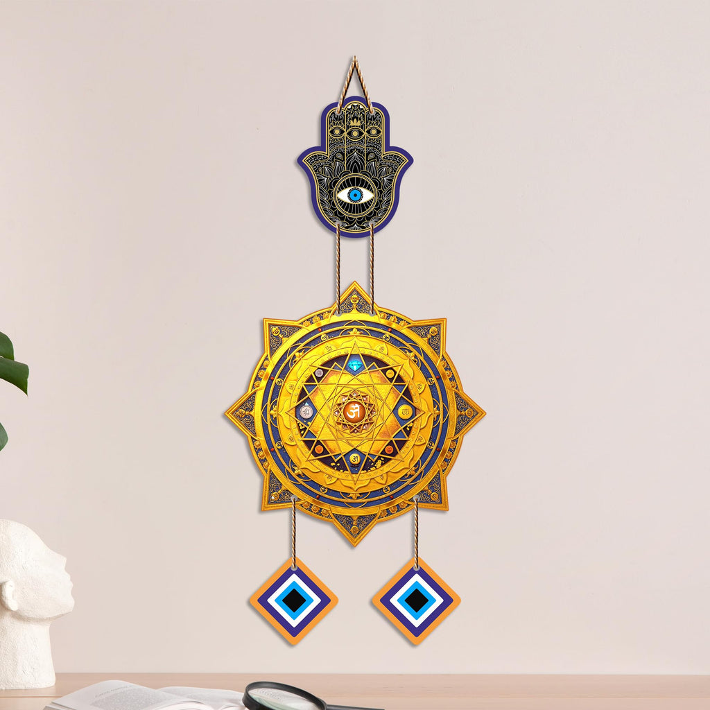 Artvibes Hamsa Hand with Sacred Yantra Evil Eye Wall Hanging | Protective Nazar Battu Decor for Main Door Entrance | Positive Energy Spiritual Accent for Home and Office (WH_85138N)