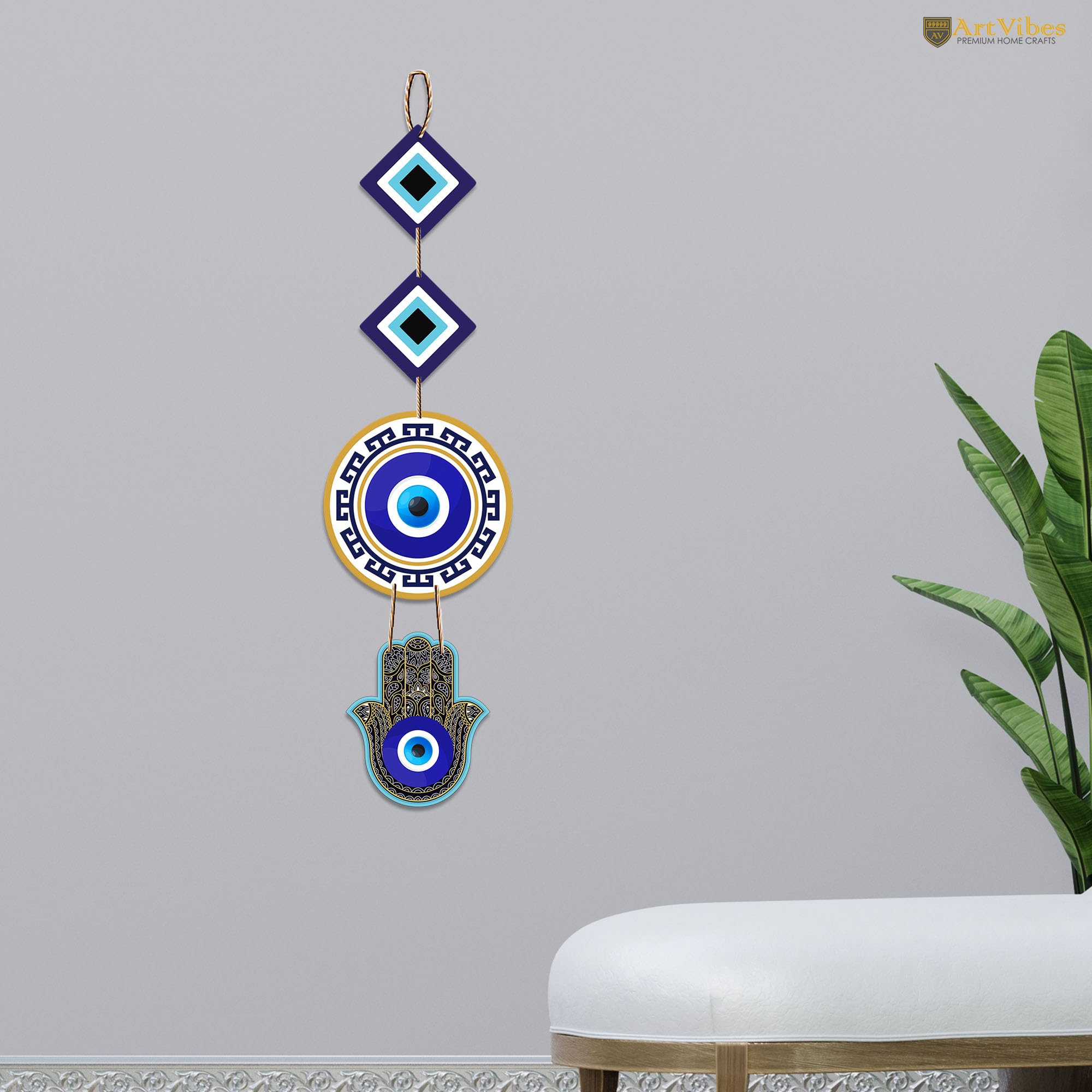 Artvibes Hamsa Hand MDF Wood Wall Hanger Ornaments For Vastu For Home Decoration | Livingroom | Spiritual Decor Items | Wall Illustrations | Ethnic Wall Decor | Wall Art Print (WH_8509N)