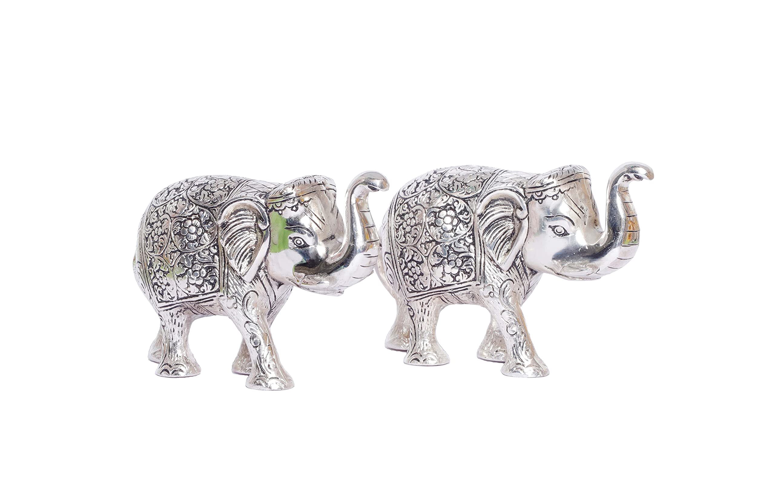 KridayKraft Metal Elephant Polish Set for Showpiece Enhance Your Home, Office, Table Decorative (Silver, Medium) - 2 Pieces