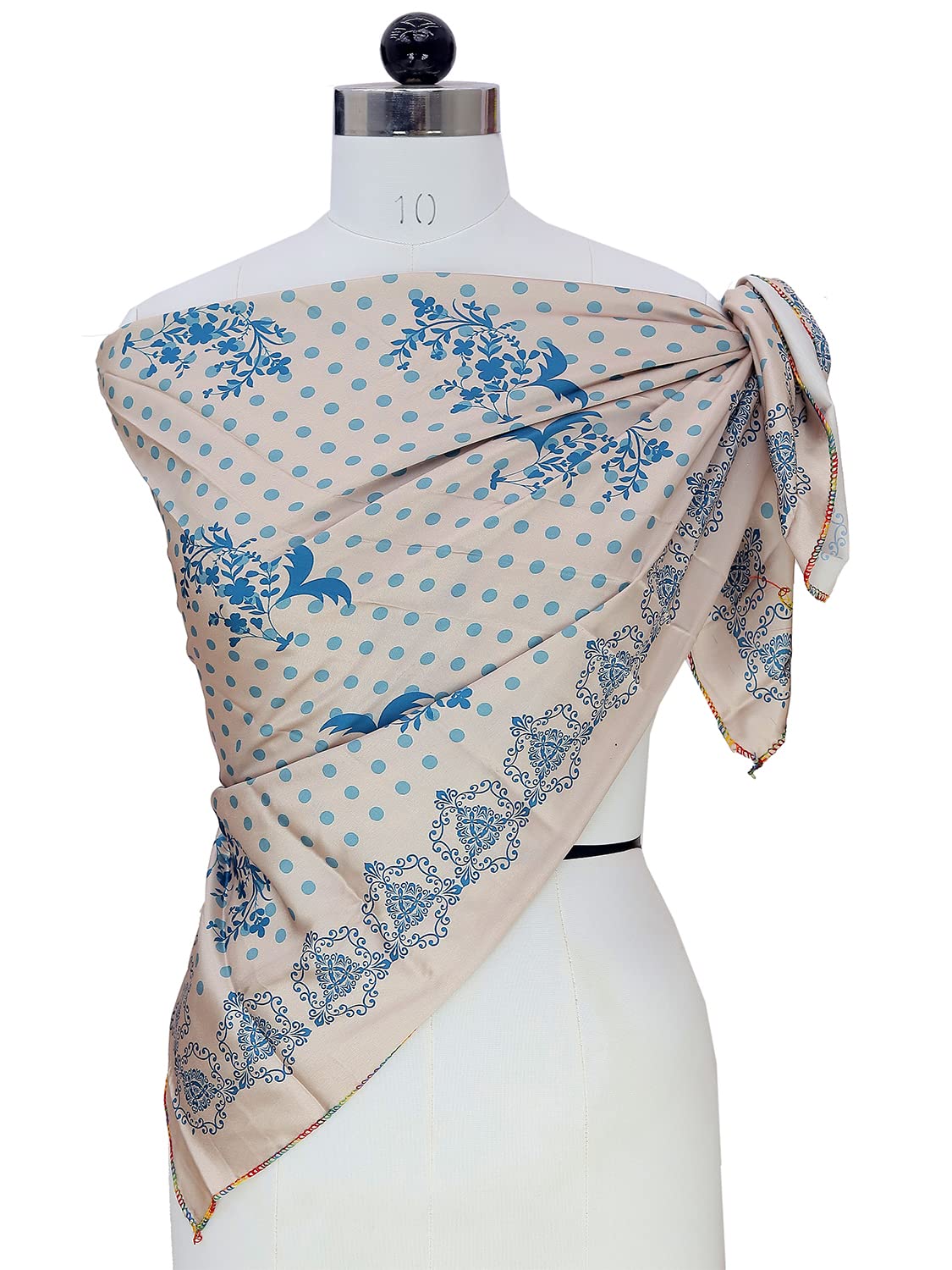 leeza store Women's Soft Beige Silk Scarf For Women – 40X40 Floral Buti & Polka Dot Digital Print, Elegant Neck & Head Wrap