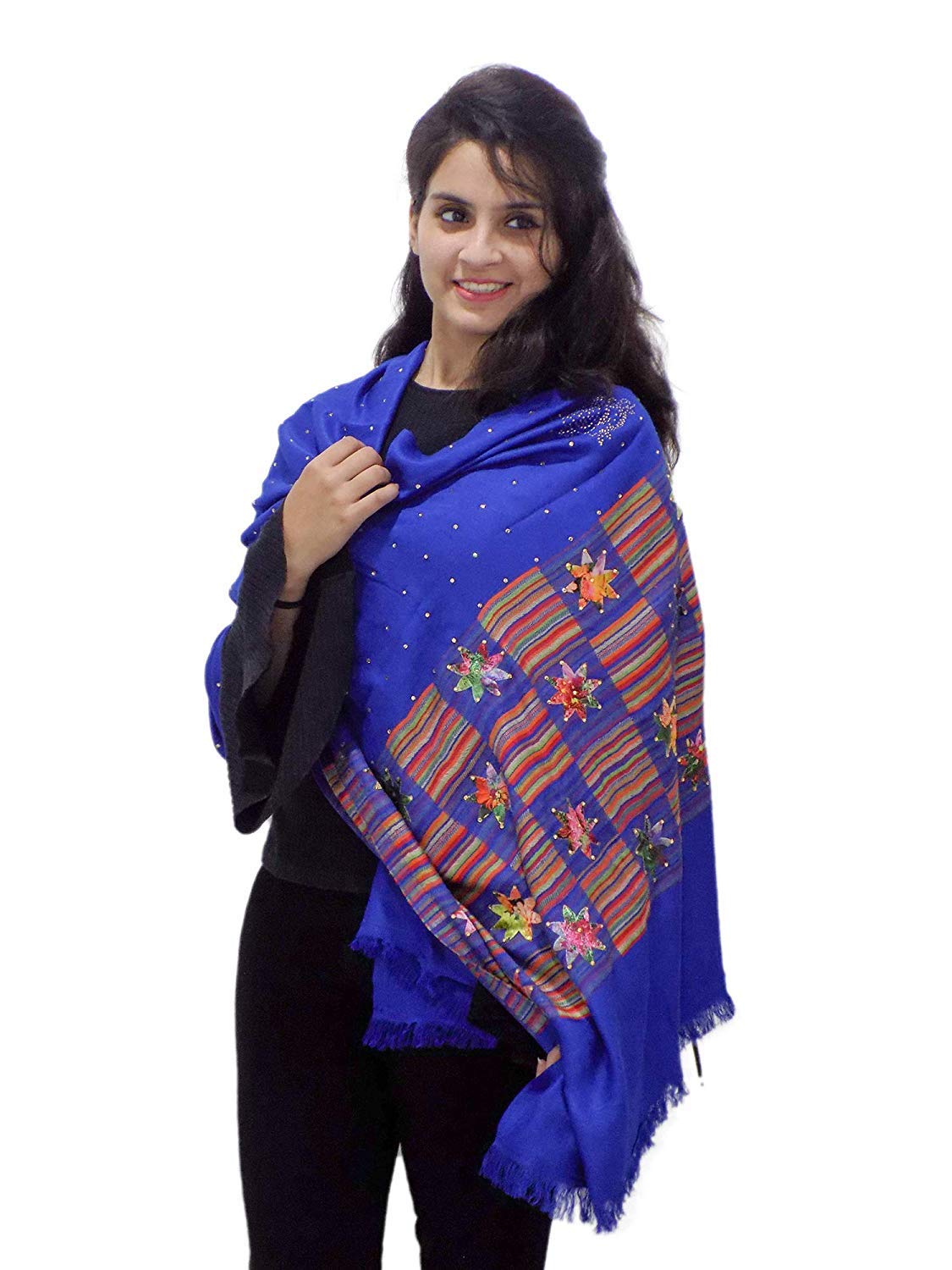 Kabello Winter Accessories For Women And Girls, Woolen Stole For Women, 30 Grams Blue Pack Of 1 (M2)