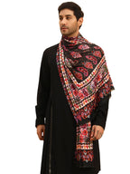 Pashmoda Men Floral Sonata Royal Fine Soft Bamboo Fibre Stole, Multicoloured Design, Evening Wrap, Luxury Pashmina Style Scarf, Wrap (Size 28x80, Black colour) MISST32