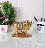 KridayKraft Metal Handicraft Cow,Calf & Krishna Gold Plated Showpiece for Home,Office,Table&Pooja Room.