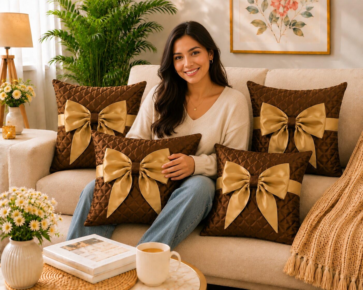 JDX Fancy Cushion Cover for Living Room and Sofa, 8074_Brown